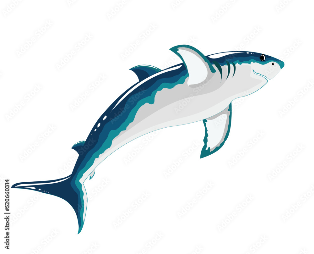Fototapeta premium Shark on a white background. Flat vector illustration, color cheerful picture.