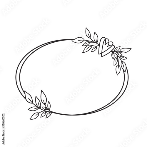 Hand drawn floral wreath with heart and leaves.