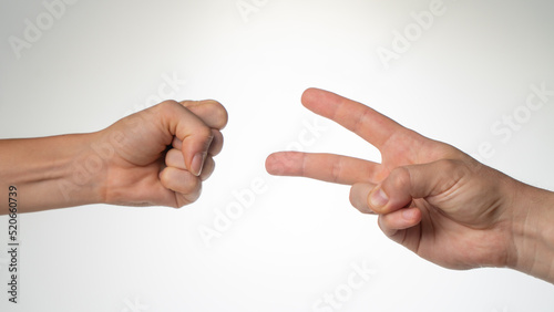 Hands close-up gesture from the game rock paper scissors