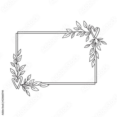 Hand drawn floral wreath with heart and leaves.