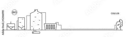 Web banner with renewable green power energy from biomass - power plant. Vector lineart illustration.