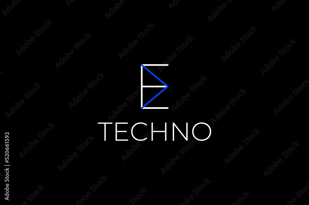abstract flat tech letter e arrow modern logo design