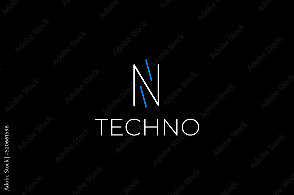 abstract flat tech letter n arrow modern logo design