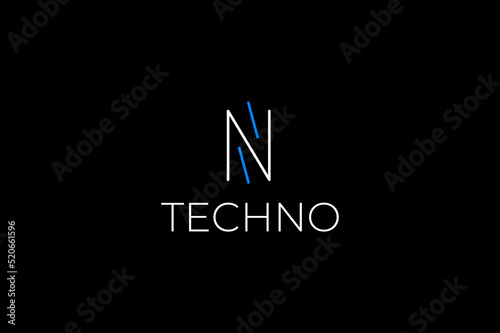 abstract flat tech letter n arrow modern logo design