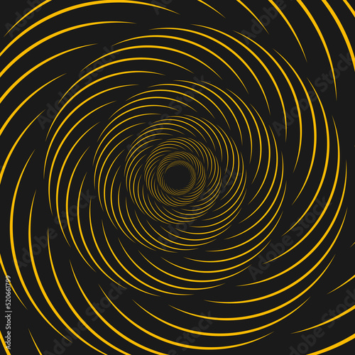 Abstract yellow speed lines in spiral form. Geometric art. Design element for round logo  prints  blackout tattoo  sign  symbol  abstract background  template and textile pattern