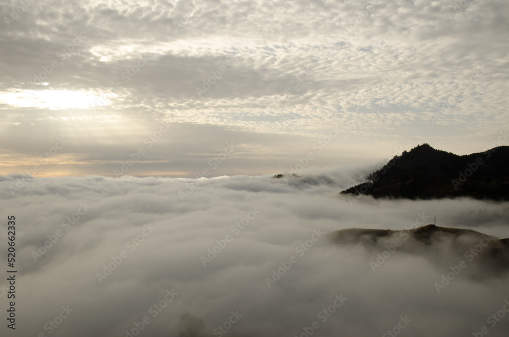 Landscape with sea of clouds at dawn. San Mateo. Gran Canaria. Canary Islands. Spain.