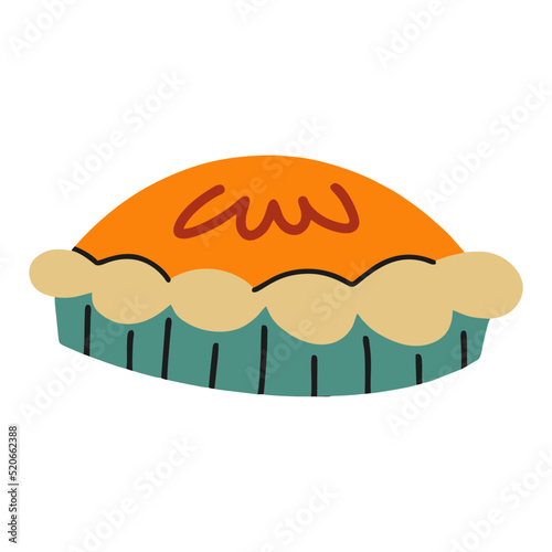 Pie with filling. Apple or cherry. Vector icon for food apps and websites. Dessert for various holidays, Thanksgiving Day and more.