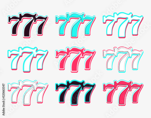 seven on slot machine vector illustration set