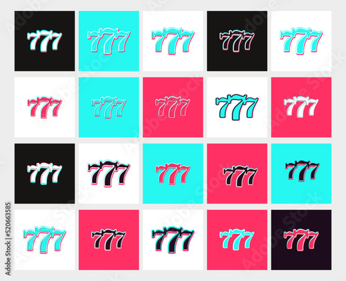 seven on slot machine vector illustration set