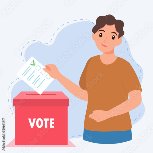 Young man putting vote into the ballot box
