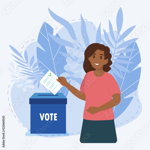 Black woman putting vote into the ballot box