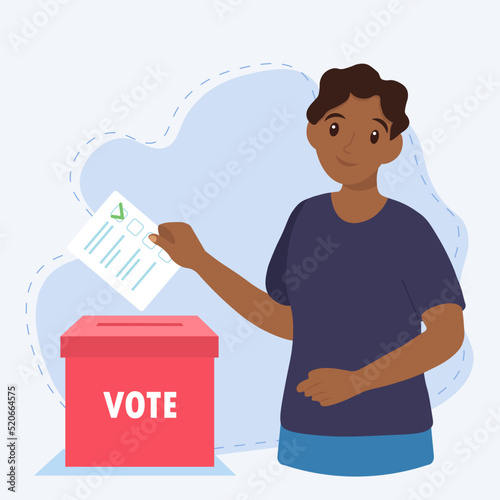 Black young man putting vote into the ballot box