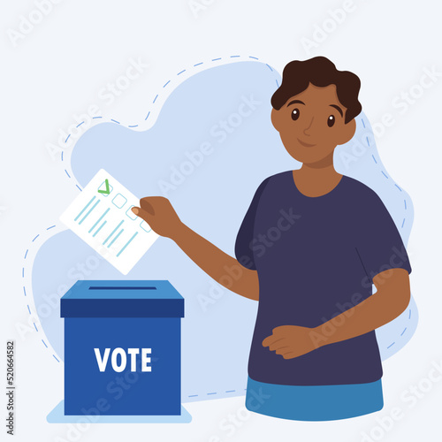 Black young man putting vote into the ballot box