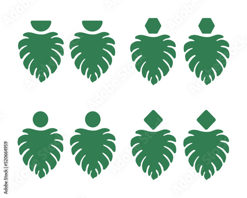 Monstera earrings. Cool isolated jewelry elements. Eco accessory.