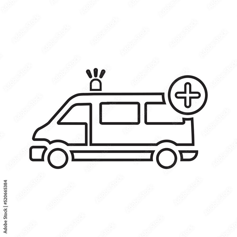 Car, ambulance, medicine outline icon. Line art vector.