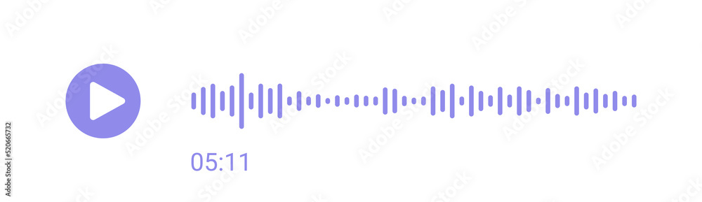 Music player soundbar. Audio speech spectrum noise with play button. Mobile messenger app chat. Sound wave of voice. Record interface. Equalizer icon with soundwave line. Vector illustration. Music player soundbar. Audio speech spectrum noise with play button. Mobile messenger app chat. Sound wave of voice. Record interface. Equalizer icon with soundwave line. Vector illustration.