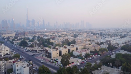 The Buildings In The Emirate Of Dubai. Aerial view. Highway. Aerial view of the business district of Dubai. Top view of highway. District on the Dubai photo