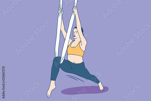 Illustrations beautiful woman doing aerial yoga