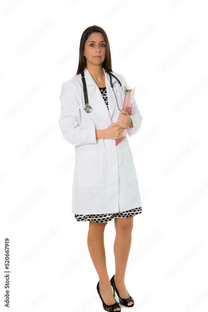 Serious Hispanic female doctor with clipboard Serious Hispanic female doctor with clipboard