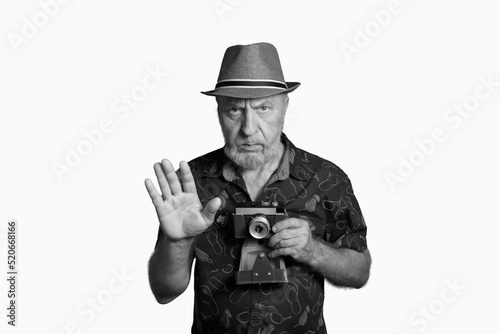 Attention I take pictures. Photographer from the past. Vintage black and white photo