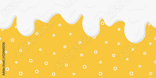 Seamless beer border with flowing foam. Drink with bubbles. Craft beer, Oktoberfest. Vector illustration