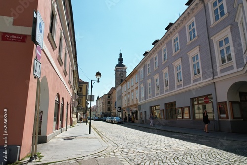 Ceske Budejovice town,aerial panorama view,scenic view of streets,square,České Budějovice town, Czech republic,Europe,beautiful hostiric city architecture photo