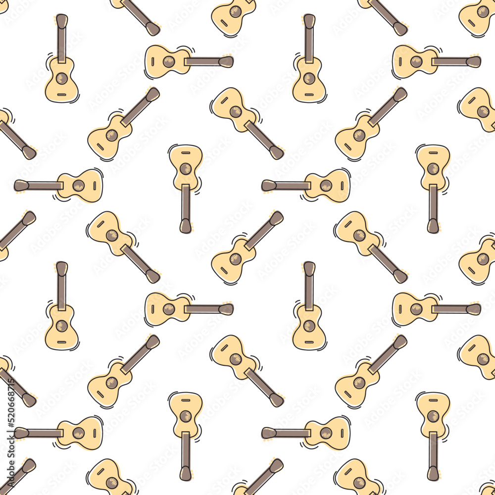 Hand drawn guitar seamless pattern vector illustration. Cute doodle style guitar pattern isolate on white Hand drawn guitar seamless pattern vector illustration. Cute doodle style guitar pattern isolate on white