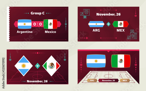 Argentina vs Mexico, Football 2022, Group C. World cup Football Competition championship match versus teams intro sport background, championship competition final poster, vector illustration. photo