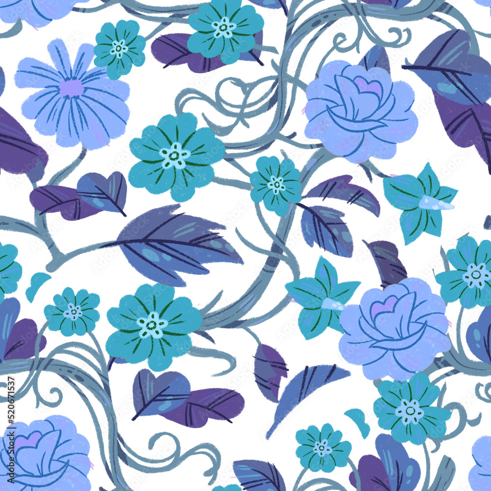 Obraz premium Art Nouveau Cute flowers to children's seamless pattern - Sea