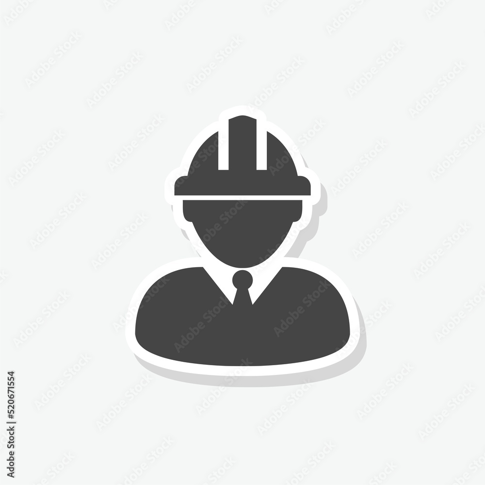 Construction worker icon in flat style sticker Construction worker icon in flat style sticker
