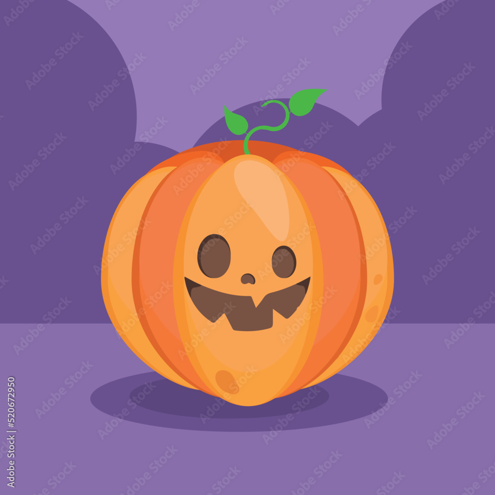 Fototapeta premium Orange pumpkin vector illustration. Autumn halloween pumpkin, vegetable graphic icon or print. Thanksgiving day farm harvest pictogram, closeup of squash, vegetable