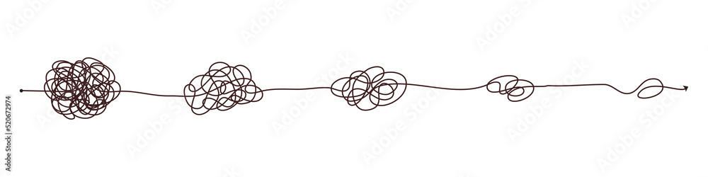 Simple line and complex easy way. Scribble doodle chaos mindset. Problem solving, difficult line. Vector hand drawn concept path Simple line and complex easy way. Scribble doodle chaos mindset. Problem solving, difficult line. Vector hand drawn concept path