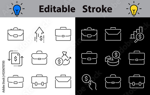 Business Suitcase is a set of Linear Icons on the theme of suitcase or purse, bag and much more, Editable icons, perfect lines