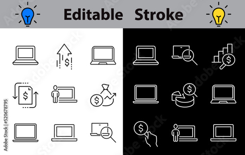 Set of devices icons. Collection of linear simple web icons such as laptops, phones, gadgets, intelligent devices, watches and tablets. Editable vector stroke. Perfect icon