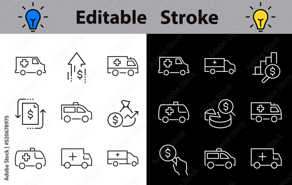 Simple set of ambulance related outline icons. Elements for mobile concept and web apps. Thin line vector icons for website design and development, app development. Editable strokes, Perfect icons