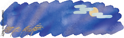 水彩画。水彩タッチのベクターお月見イラスト。秋の十五夜イメージイラスト背景。青い夜空と月の風景イラスト。Watercolor. Vector moon viewing illustration with watercolor touch. Autumn fifteen nights image illustration background. Landscape illustration of b