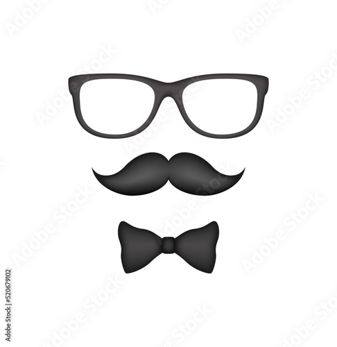 Mustache, Bow Tie, and Glasses isolated on white background