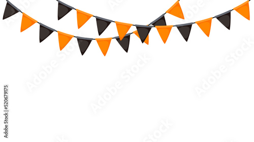 Halloween bunting. Black and orange flag garland. Triangle pennants chain. Party bunting decoration. Celebration flags for decor. Vector background 