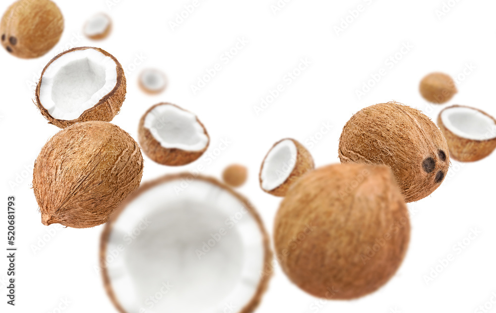 Flying hazelnuts, isolated on white background Flying hazelnuts, isolated on white background