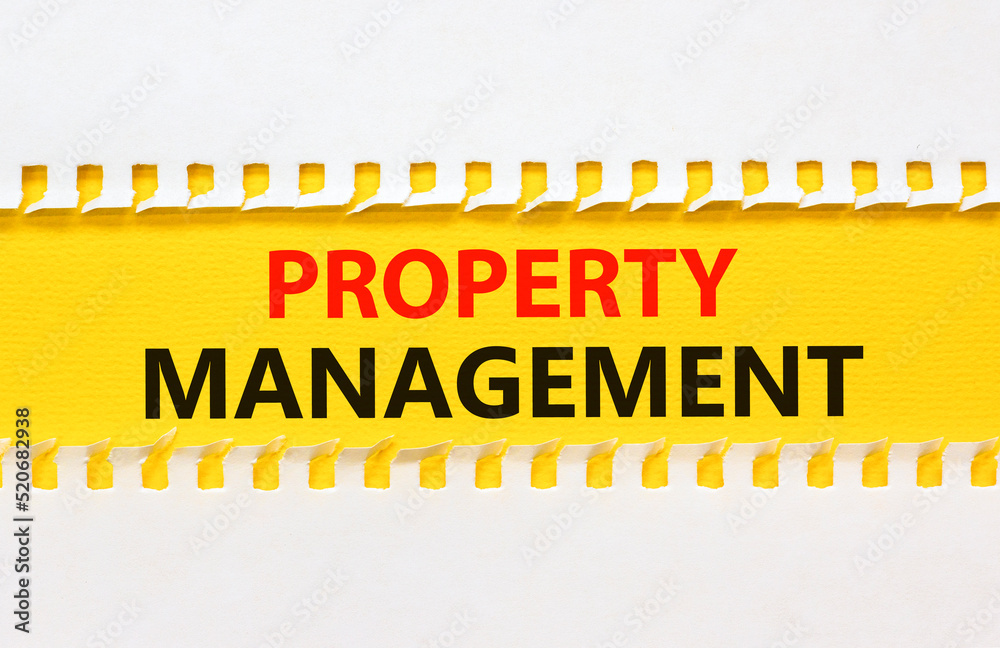 Property management symbol. Concept words Property management on yellow paper on a beautiful white background. Business property management concept. Copy space. Property management symbol. Concept words Property management on yellow paper on a beautiful white background. Business property management concept. Copy space.