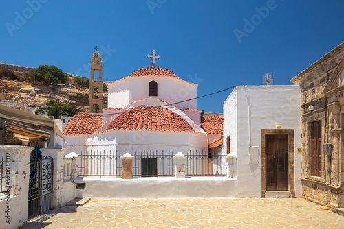 Картината върху платно Church of Panagia in Lindos town on the Rhodes island, Greece, Europe