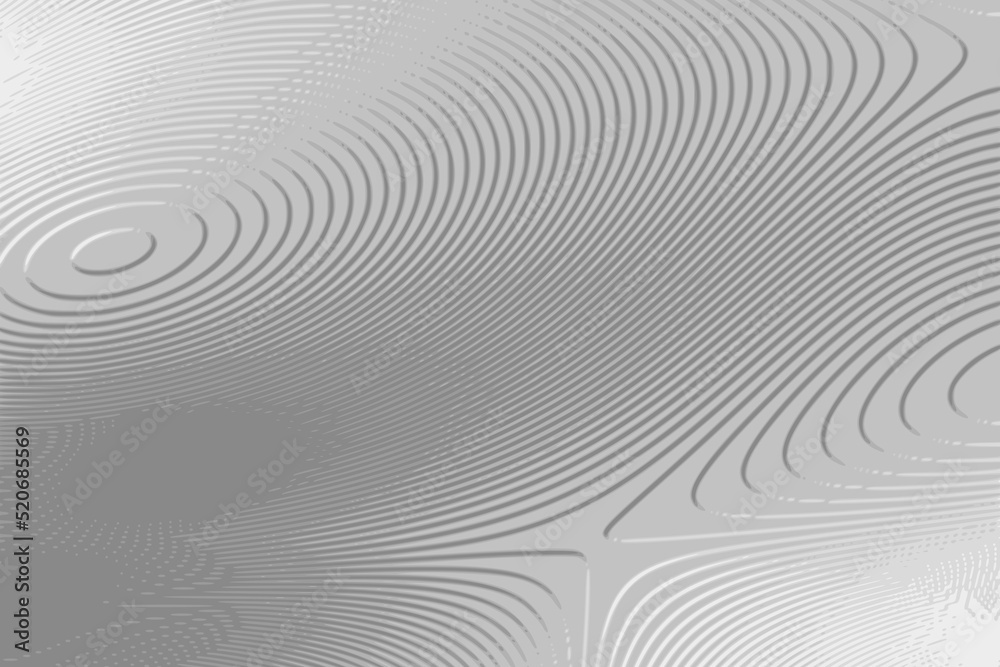 Abstract white and light gray background with wavy lines. Imitation of a foiled surface texture backdrop. Topographical contour lines. Template for digital business banner or gift certificate