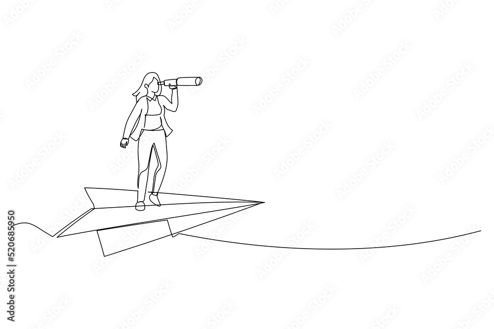 Illustration of manager flying on paper plane. Business visionary and investment opportunity illustration. One line art style