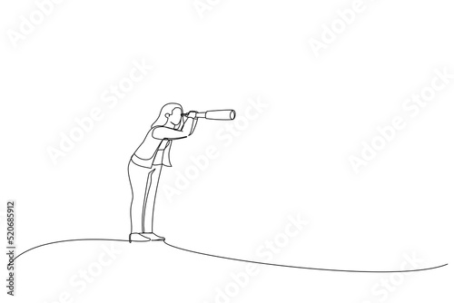 Illustration of entrepreneur with telescope. Idea or inspiration, business visionary. One line style art
