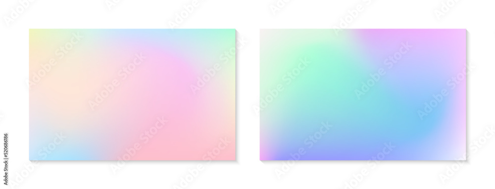 Vector set of mesh gradient backgrounds in soft pastel colors.Copy space for text.Abstract fluid illustrations in y2k aesthetic.Modern templates for banners,branding design,social media,covers.