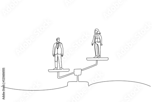 Illustration of inequality and feminism between women and men. One line style art