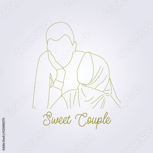 line draw sweet muslim couple vector illustration design