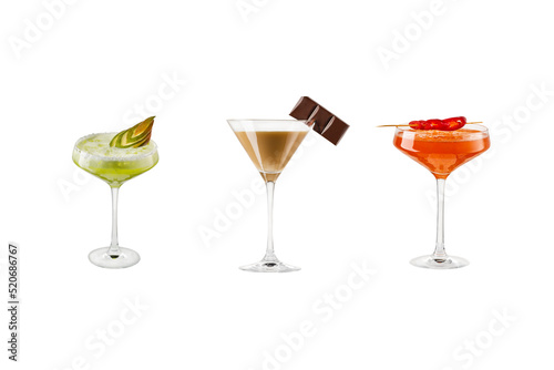 A set of classic cocktails isolated on white