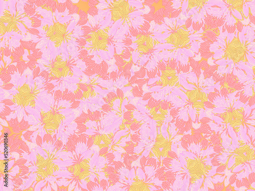 Yellow and pink background with subtle floral motif. Abstract pattern.
