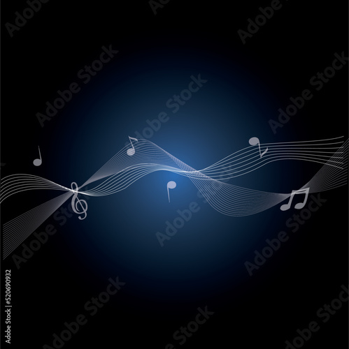 VECTOR DE SIGNOS MUSICALES Y ONDAS EN FONDO DEGRADADO 